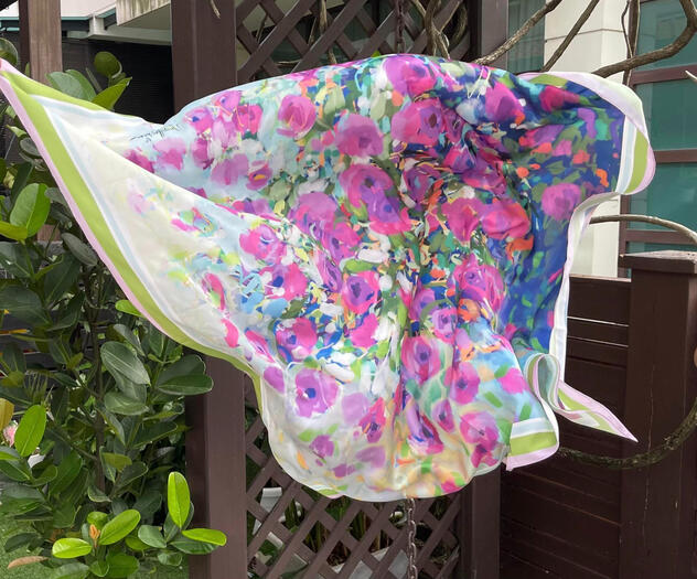 Petunia Waterfall Square Silk Scarf